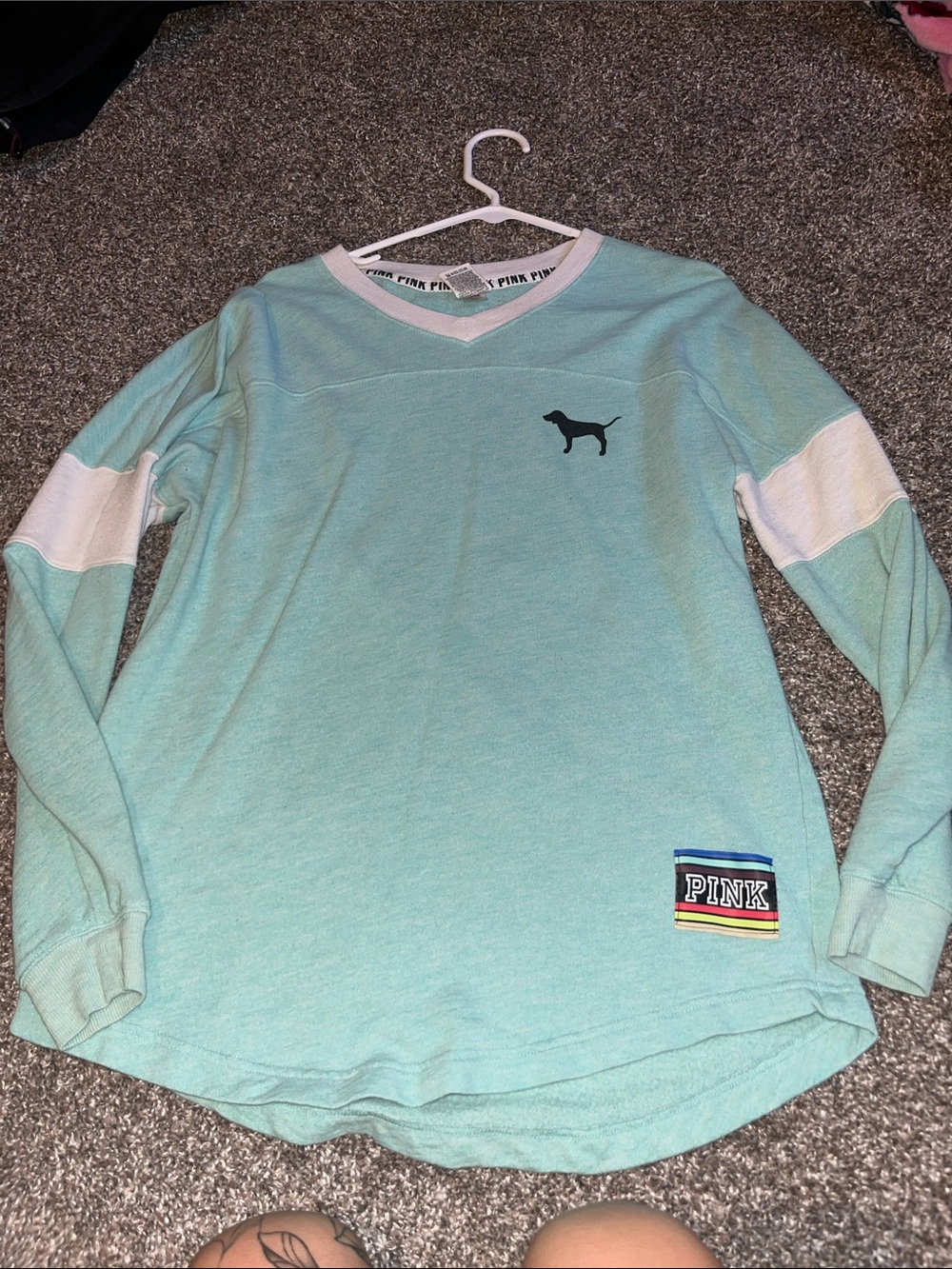 PINK Victoria's Secret Mint Green Long Sleeve V-Neck Top